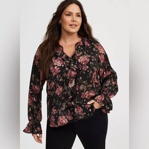 Torrid Plus Size 3X Ruffle Tie-Front Sheer Rose Blouse